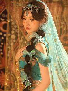 Parrucca con coda di cavallo sintetica, stile principessa Jasmine con treccia a lanterna, treccia spessa, parrucca con coda di cavallo lunga per acconciature da performance