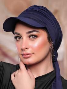 1pc New Solid Color Ruched Tail Bowknot Headband Hat, Fashionable Tied Hat - A - View 2