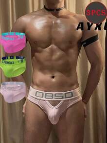 3-Pack Men's Sheer Ribbed Cotton Briefs Set- Low-Rise Sport Underwear With 3D Contoured Pouch & Ventilated Design For Gym/Night Training/Summer 2025 Quick Dry Jockstrap Underpants Mens Shorts Clothes Sweatpants Casual Attire For Every Day Wear - 彩色 - 查看 2