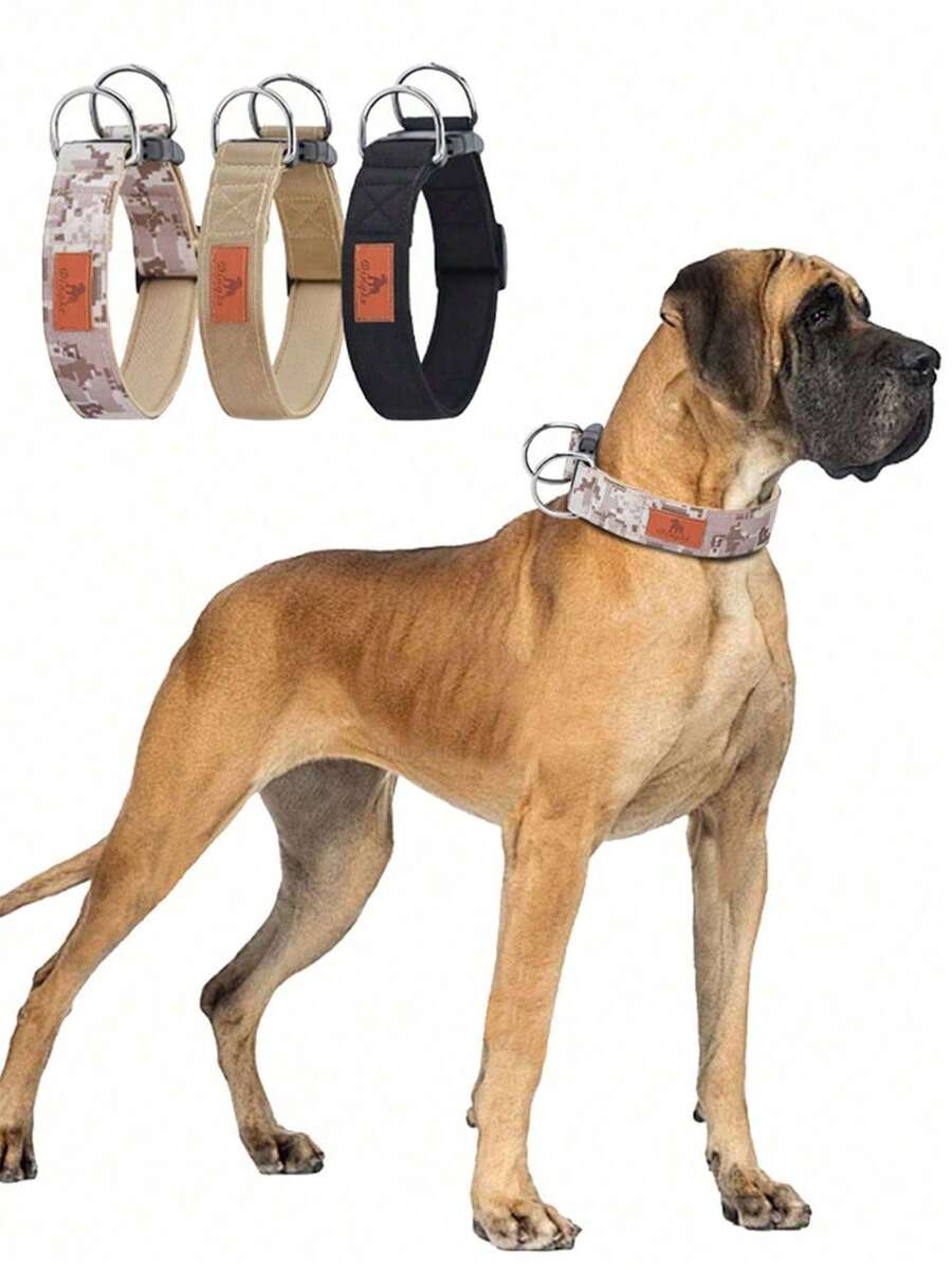 1pc Adjustable Pet Dog Tactical Collar, Durable Webbing And Soft Substrate, Prevent Escape Double D-Ring, Suitable For Medium To Large Dogs, High Density Webbing And Breathable [Bird's Eye] Mesh Fabric Double Layer Design. - Multicolor - View 1