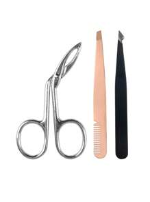 New Stainless Steel Multi-Function Curved Eyebrow Tweezers, Scissor Tweezers Facial Hair Eyebrow Removal Tool, 2/3pcs Set Suitable For Men And Women
