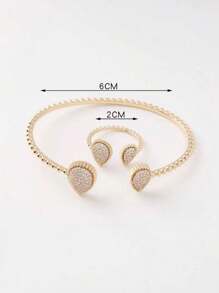 1 set de brazalete de gota abierto y anillo simple para mujer, enchapado en oro de 18K