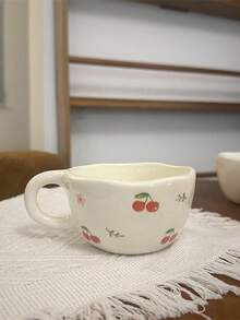 1pc Ins Style Hand-Painted Floral Ceramic Cup, Irregularly Shaped Manual Pinched Coffee Mug - Multicolor - View 1