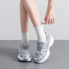 女士厚底透气运动鞋，轻便防滑休闲跑步鞋，网眼设计，春秋季 - 銀色 - 查看 4