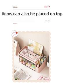 صندوق تخزين مكتبي وتخطيطي قطعة واحدة، منظم على شكل درج لمكتب، إكسسوارات الشعر، حامل أقلام، أدراج شفافة للرؤية والوصول السهل، تصميم مقسم