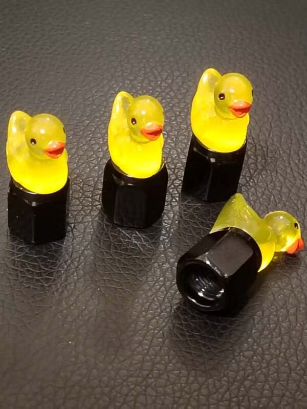 4 Pieces Of Luminous Duck Tire Valve Stem Caps - Suitable For Cars, Motorcycles And Bicycles, With A Cute Yellow Duck Design And Luminous Function