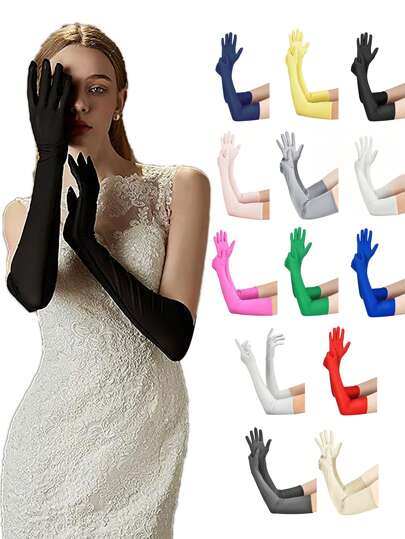 D EXCEED 1/2Pcs 1920s Long Opera Party Gloves For Women 20s Satin Gloves Costumes Elbow Length Bridal Evening Dress Accessory For Costume Party Engagement And Wedding Party