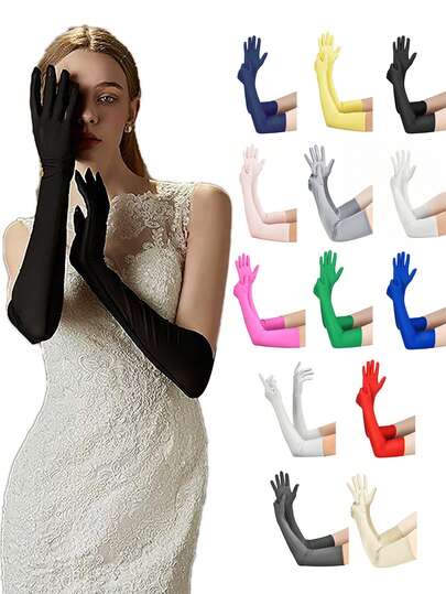 D EXCEED 1Pair/1Set 1920s Long Opera Party Gloves For Women 20s Satin Gloves Costumes Elbow Length Bridal Evening Dress Accessory For Costume Party Engagement And Wedding Party