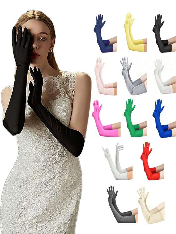 D EXCEED 1Pair 1920s Long Opera Party Gloves For Women 20s Satin Gloves Costumes Elbow Length Bridal Evening Dress Accessory For Costume Party Engagement And Wedding Party Halloween