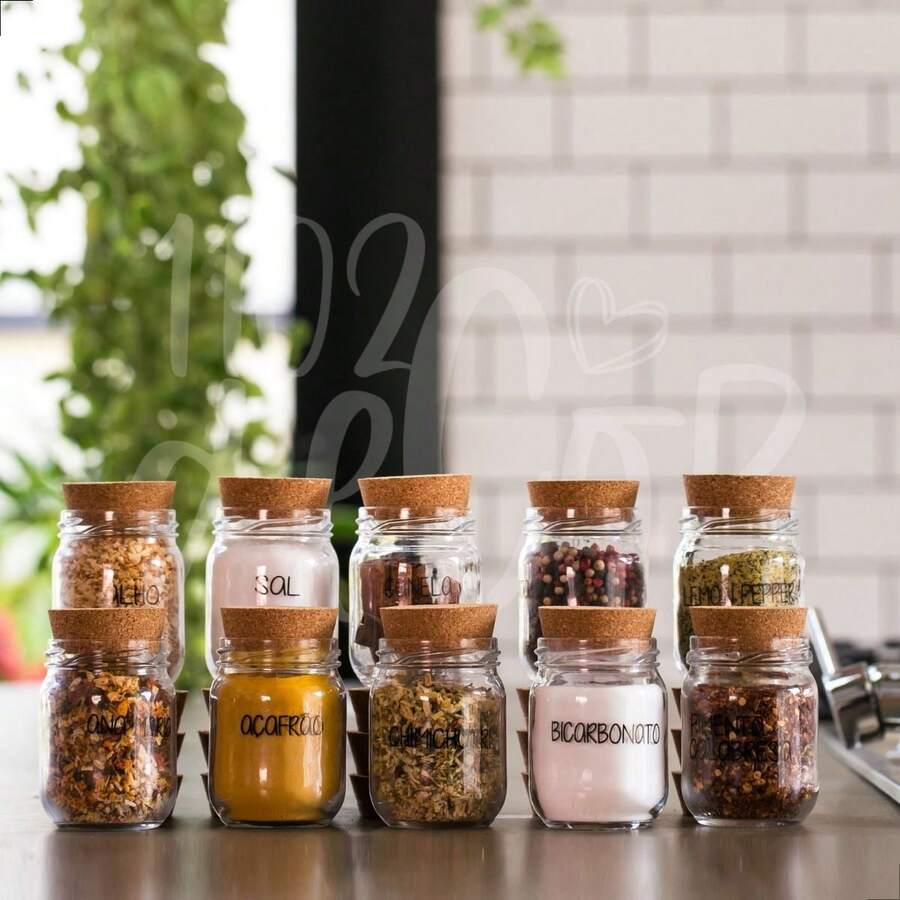 Kit 10 Seasoning Jars 200 Ml + Seasoning Card With 47 Stickers - 無色 - 查看 1