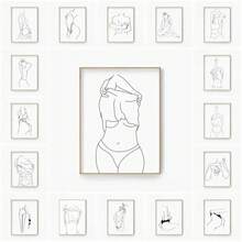 1 件现代简约裸体女性线条艺术帆布印刷抽象女性人体绘画墙面艺术海报卧室装饰可选画框 - 彩色 - 查看 2