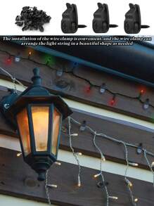 10PCS -Outdoor String Light Clips, Weatherproof Cable Hooks For Hanging Small String Lights And Holiday Decorations - Black,