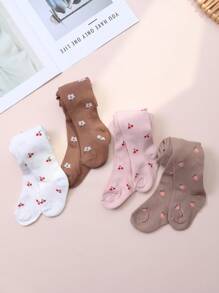 4pcs Girls' Printed Stirrup Tights, Suitable For Spring And Autumn