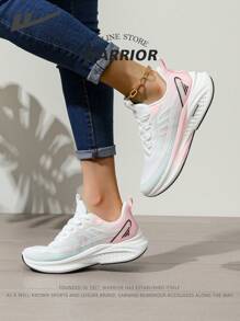 WARRIOR 1 par de zapatillas de running para mujer de la nueva serie Warrior 2025, de corte bajo con cordones delanteros, color rosa, con parte superior resistente al agua, suela suave y ligera, adecuadas para correr al aire libre