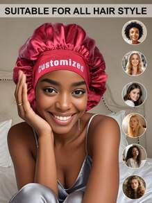 1pc Custom Name Silk Bonnet For Sleeping Women, Customized Name Satin Bonnet, Personalized Hair Bonnet With Name