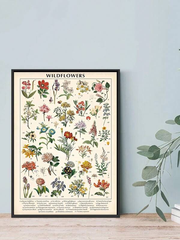 1 pieza, póster vintage de flores y plantas, estilo bohemio, adecuado para sala de estar, dormitorio, decoración de habitación, con o sin marco opcional