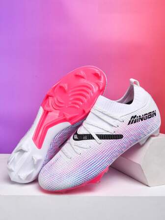 1 paar voetbalschoenen, lage outdoor softground trainingsschoenen met vetersluiting, antislip, AG/FG noppen, lichtgewicht, hoge prestaties, campus voetbalschoenen, meerkleurig