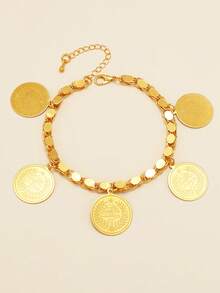 1 pièce Bracelet pièce de monnaie doré à la mode dans un style moyen-oriental pour accessoires de bijoux pour femmes et hommes pour mariage et fête, convenant pour un port quotidien