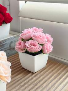 1PC 4.3-Inch (H) Artificial Rose Mini Potted Plant Home Living Room Bedroom Wedding Birthday Party Desktop Cute Decorative Gift