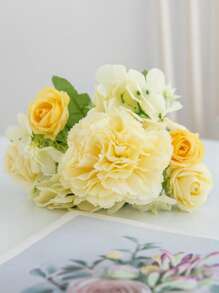 1PC Artificial Roses Flowers Bouquet Silk Hydrangea Wedding Decoration, Home, Dining Room, Bedroom, Vase Decoration, Holiday Birthday Party Accessories, Wedding Scene Scenery Decoration, Flowers, Valentine's Day Gifts, New Year DIY Materials