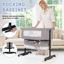 3-In-1 Baby Crib, Baby Bed,Baby Bassinet,Boasting Effortless Smooth-Gliding Wheels, Height-Adjustable Frame, Gentle Rocking Motion, Breathable Mesh Panels For Optimal Airflow,Bedside Bed For Babies,Essential Goodies For Growing Kids, Baby Need,Baby Stuff, Essential For New Mothers,Newborn Gift - Màu Xám nhạt - Xem 3
