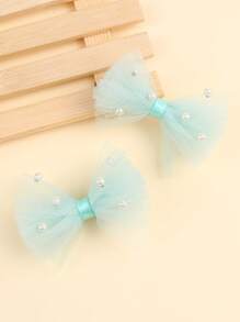 2PCS Pink Pearl Mesh Hair Bows Clip, Cute Princess Style Hair Accessory For Girls, Decorative Hair Accessory Hair Clip