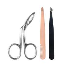 New Stainless Steel Multi-Function Curved Eyebrow Tweezers, Scissor Tweezers Facial Hair Eyebrow Removal Tool, 2/3pcs Set Suitable For Men And Women