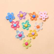 10/20pcs Colorful Resin Hollow 5-Petal Flower Pendant Charms, Suitable For DIY Necklace, Earrings, Keychain, Jewelry Accessories - Mixed - Flower Pendant, Style B - View 8