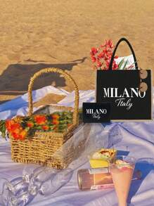 Linen Tote Bags And Small Bags With "Milano" White Letter Print, Coin Purse And Tote Bag Combination, Personalized Gift Packaging, Large Capacity Portable Casual Storage Handbags, Supermarket Shopping Bags. Multifunctional Portable Teacher Handbags, Holiday Shoulder Bags, Suitable For Daily Commuting, Business Trips, Beach Vacations, Can Be Given As Gifts To Friends, Family, Birthday Gifts, Mother's Day Gifts, Teacher's Day Gifts.