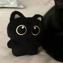 Llavero de peluche de gato negro lindo, colgante de animal de peluche pequeño y adorable de gato, cadena de perlas aleatoria, mejor regalo para mujeres