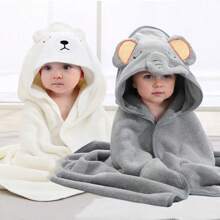 2pcs Set Baby Hooded Animal Face Capes, Unisex Infant Unique Animal Design, Super Soft Towels, All Season, Toddler Plush Cartoon Bathroom Products Wrapping Shawl, Multipurpose As Swaddle, Blanket, Stroller Canopy, Beach Towel, Baby Gift