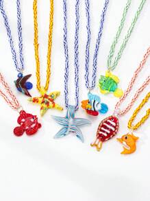 1 peça de colar com contas de vidro feitas à mão, pingente de estrela do mar, peixe-marinho e golfinho, joia estilo praia (formato e cor podem variar)