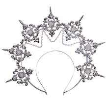 1 pieza Diadema tipo halo de aleación dorada estilo lolita, accesorio para el cabello con corona de cristales al estilo gótico glamoroso, adecuado para bodas, fiestas, sesiones de fotos, cosplay y vuelta al colegio