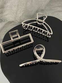 Juego de 3 piezas de elegantes pasadores de metal plateado de estilo geométrico para el cabello de mujeres, adecuados para la vida diaria, lavarse la cara, maquillarse, combinar con ropa de verano