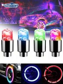 GLANBERT 4 件装新款汽车气门嘴 LED 轮胎灯双感装饰彩色车灯自行车摩托车电动车轮胎气门嘴盖氛围灯 - 彩色 - 查看 6