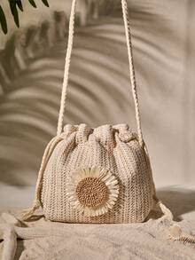 Tropiscape 轻便、便携、经典、休闲时尚的纯色迷你斜挎包，配有抽绳和小雏菊装饰，适合通勤和约会，尤其适合青少年女孩、女性和大学生。完美适用于办公室、大学、中学、高中、工作、商务、通勤、户外活动、旅行、郊游、购物、假日、海滩、度假等场合，营造轻松惬意的度假氛围，是秋季、圣诞节、冬季圣诞节的理想礼物之选。 - 米色 - 查看 1