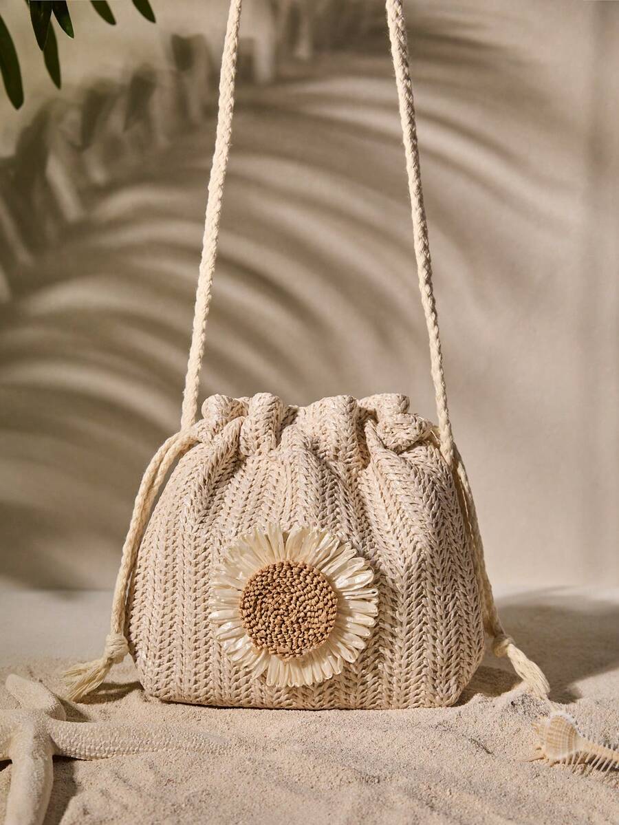 Tropiscape 轻便、便携、经典、休闲时尚的纯色迷你斜挎包，配有抽绳和小雏菊装饰，适合通勤和约会，尤其适合青少年女孩、女性和大学生。完美适用于办公室、大学、中学、高中、工作、商务、通勤、户外活动、旅行、郊游、购物、假日、海滩、度假等场合，营造轻松惬意的度假氛围，是秋季、圣诞节、冬季圣诞节的理想礼物之选。 - 米色 - 查看 1