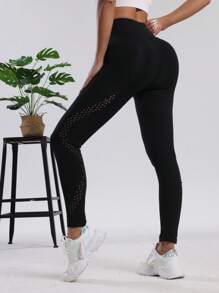 Solid Color Hollow Out High Waisted Women's Slim Fit Lifting Yoga Pants