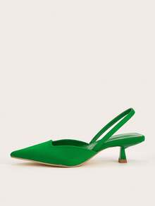 女士纯色小猫跟鞋，优雅尖头高跟鞋，时尚踝带高跟鞋 - 綠色 - 查看 3