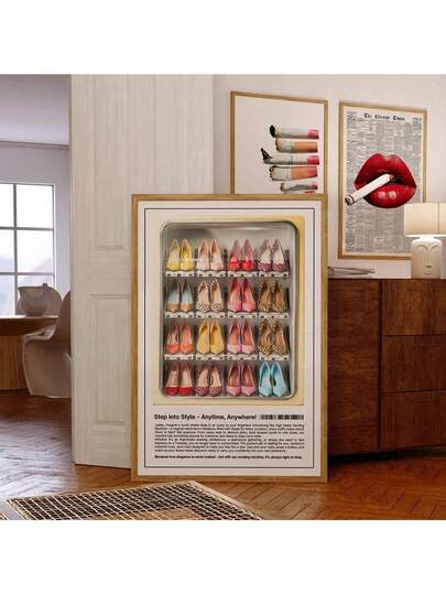 1pc Vintage High Heels Vending Machine Wall Art Picture Fashion Prints Canvas Paintings Retro Style Shoe Advertisement Poster Female Aesthetics Decor For Living Room, Apartment, Dorm Wall Decor Gift For Her Holiday & Birthday Gift, Office Decoration Arranged Artwork Optional Frame, Wall Art With Frame