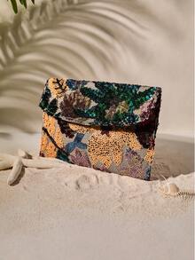 Tropiscape Cartera de parche de bordado con lentejuelas surtidas, bolso de embrague de color contrastante para mujer, bolso de fiesta bordado con flores, cartera de moda adecuada para fiesta, regalo, boda, festival, vacaciones, otoño, Navidad, Navidad, invierno, regalos de Navidad - Multicolor - Ver 3