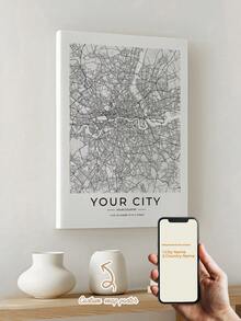 1pc Modem Style Personalized City Country Coordinates Map Gift Canvas Poster Wall Art, Custom Cover Poster For Home Decor, Canvas For Living Room Bedroom Kitchen Game Room Home Decor,  Perfect Gift And Decoration, Frameless / Inner Frame Gift - 彩色 - 查看 29