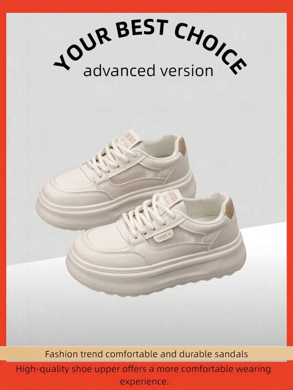 Thick Sole White Sneakers, Mesh Upper, Versatile & Lightweight For Summer 2025, New Popular Women's Soft Sole Breathable Comfortable Casual Shoes, Hollow Out Fashion Sports Shoes, Anti-Slip, Petite, Korean Ins Style