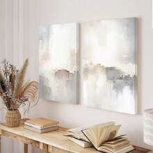 2 件白色抽象海报，可选框架艺术印刷品，现代简约海报，中性抽象墙面艺术装饰，优雅的灰色和白色帆布设计，适用于客厅、卧室、酒店装饰 - 2PC - 查看 8