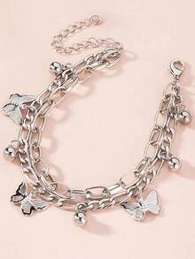 1 件女士金属合金心形和铃铛多层链条手链 - 銀色 - 查看 11