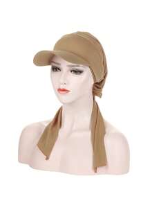 1pc New Solid Color Ruched Tail Bowknot Headband Hat, Fashionable Tied Hat - A - View 15