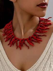 Collar con cuentas de coral rojo Ankola, de estilo festivo, versátil, ideal para señoras en vacaciones, la playa, fiestas diarias y el Año Nuevo