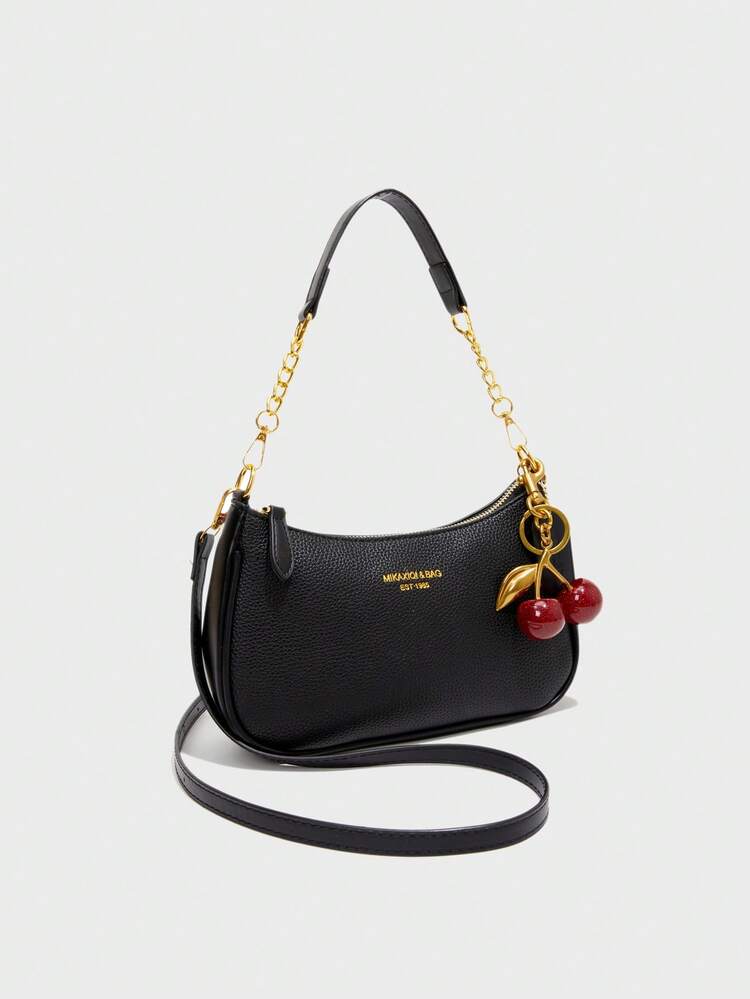 Nuevo bolso de moda clásico y versátil con diseño gráfico de letras, unicolor, material impermeable de PU, bolso de hombro, bolso de axila, adecuado para compras, decorado con colgante de ce - Blanco 5 - Añade 10