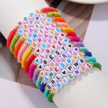 12pcs/Set Boho Heart & Letter Colorful Beaded Bracelets For Women Girls, Festival & Holiday Gift