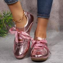 Women's Fashion Sneakers Comfortable Leather Trainer Shoes Walking Lightweight - Hồng - Xem 8